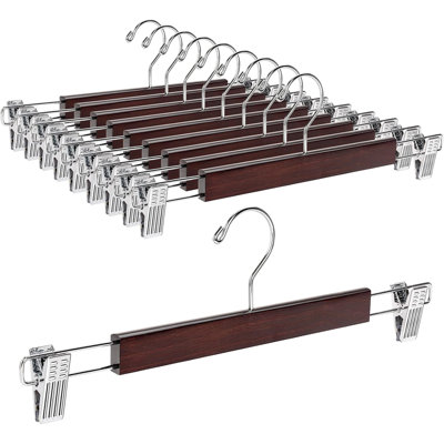 10 Pack 14.17" Solid Walnut Wooden Pant Skirt Hangers