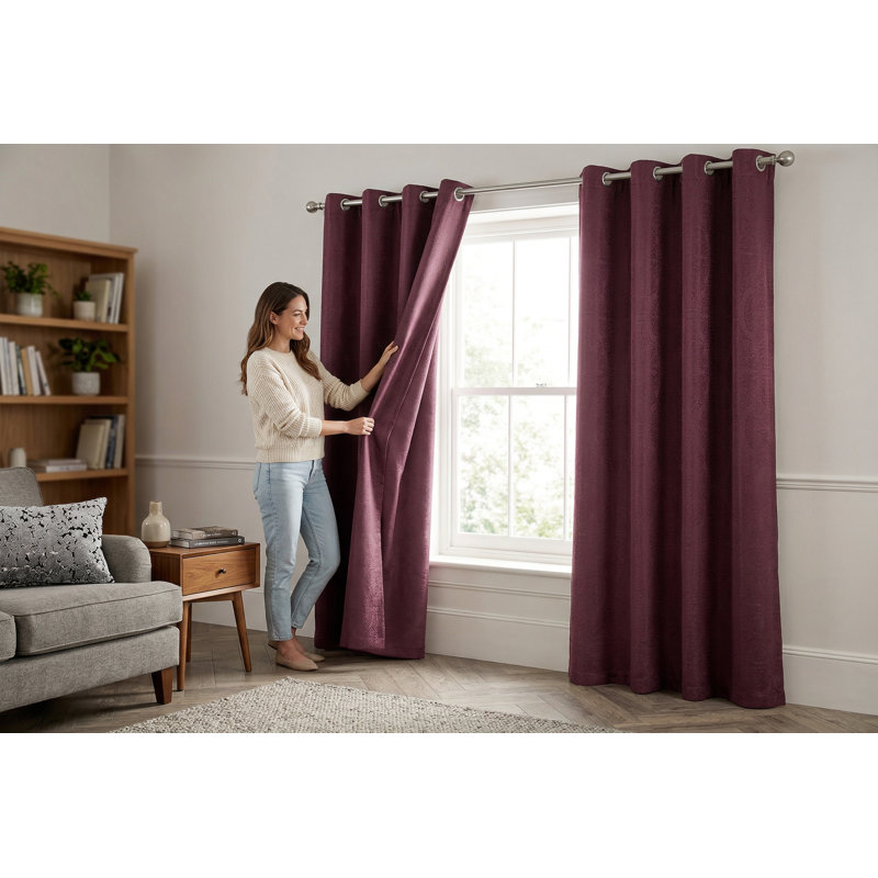 Rideau à œillets en jacquard tissé Maya, 137 x 213 cm, voilage filtrant la lumière pour salon ou chambre, rouge bordeaux