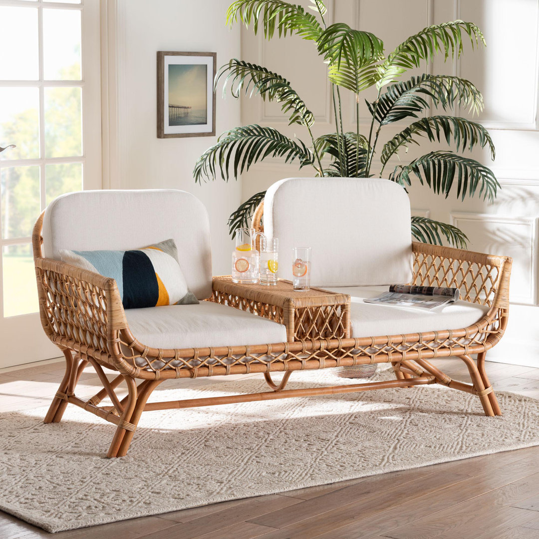 Caislin Bohemian Light Honey Rattan Tete-A-Tete Sofa Bayou Breeze