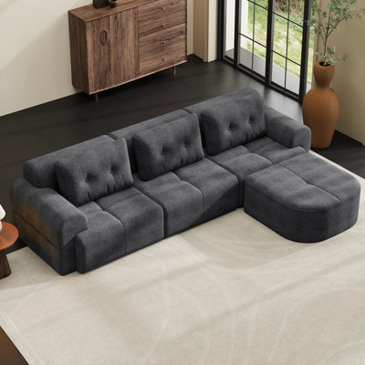 Modular Sectional Sofa Couch with Chaise, Full-Foam Structure, Compression Packaging Design, Woven Texture Upholstery