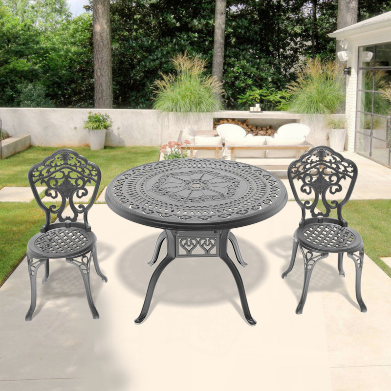 Set Of All-Weather Cast Aluminum Dining Furniture Set With Black Frame, 2