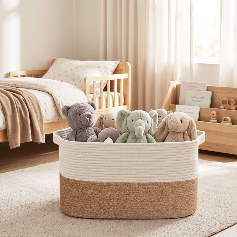 Panier de rangement extra large de 61 cm (24 po) en corde de coton avec poignées, grand panier de rangement tissé pour couvertures, literie, oreillers, jouets et vêtements