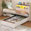 Farmhouse Full Bed Frame with Lift-Up Storage, 3-Tier Bookcase Headboard & LED Lights, White-714336746-719463794