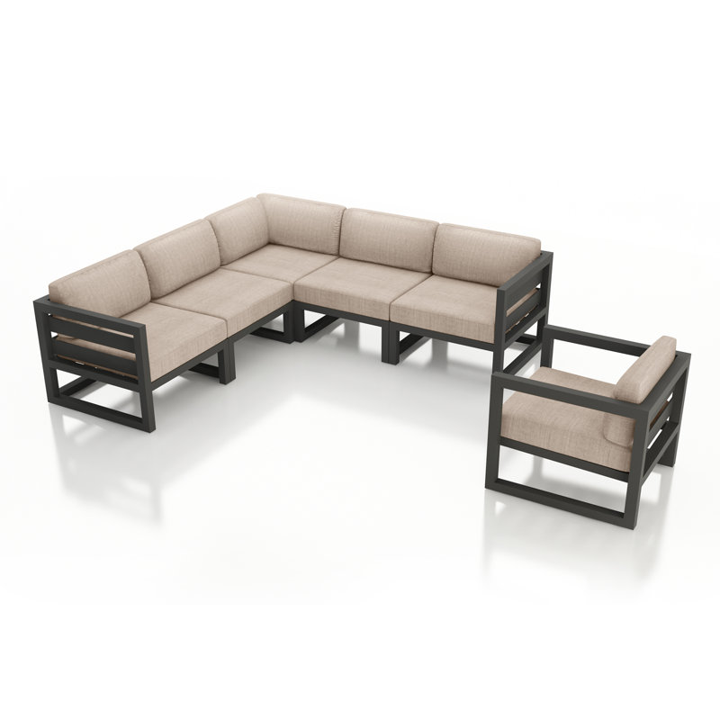 Avion 6 Piece Sectional Set - Black, Canvas Flax Sunbrella® Canvas, Slate