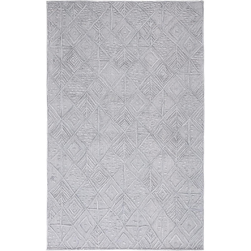 Barzan Textual Hand Tufted Wool/Cotton Geometric Rug in Gray, Rectangle 8' x 10'