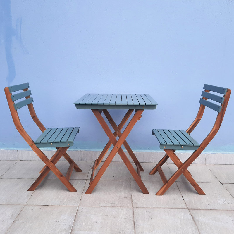 Bistro Set FSC 100% Acacia Wood (2 chairs + 1 table), Green