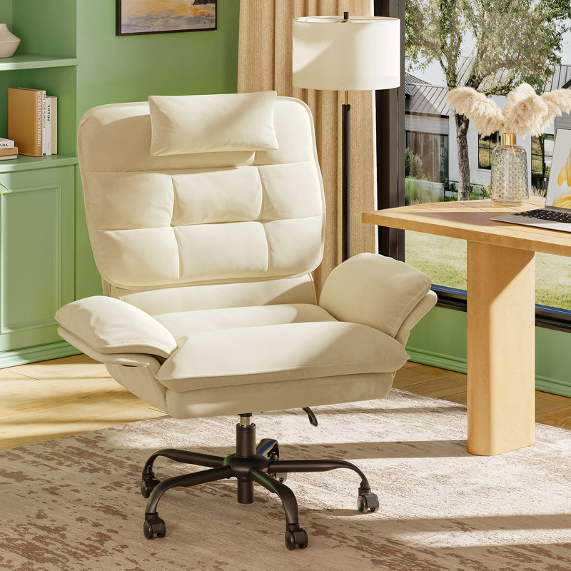 Ensemble de chaises de bureau 2 pièces Modern, bureau de direction cannelé de 55 pouces avec prises de courant et tiroir classeur, chaise de bureau en velours l 24,8 po avec accoudoirs rabattables et appui-tête