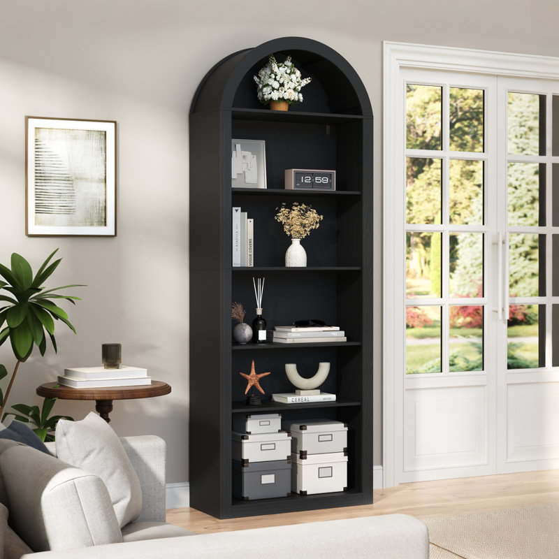 75.2" Tall Arched Bookshelf, 6-Tier Modern Bookcase, Freestanding Curved Etagere Display Rack For Living Room, Home Office, Black