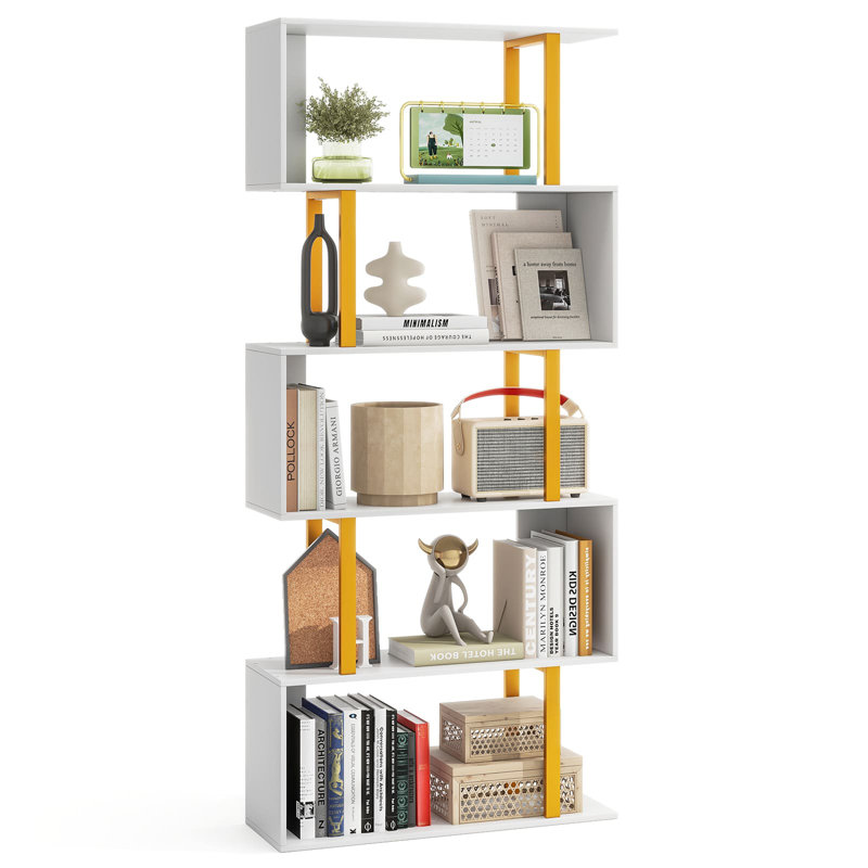 5-Tier Geometric Bookcase S-Shaped Bookshelf, (5 Shelves) 157cmH x 70cmW x 24cmD
