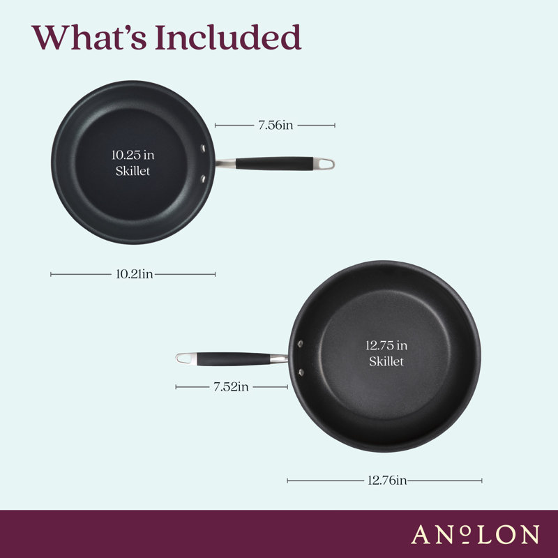 Anolon Advanced Home Hard Anodized Nonstick Frying Pan Set, 10.25 Inch And 12.75 Inch, 2-Piece, Black