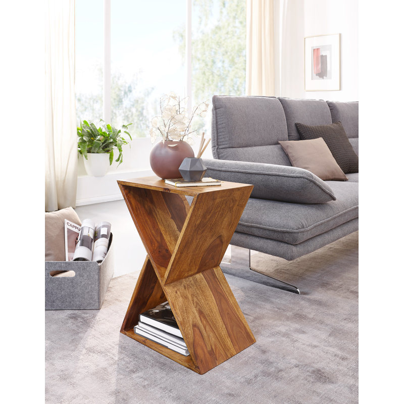 Patmos Solid Wood Floor Shelf End Table