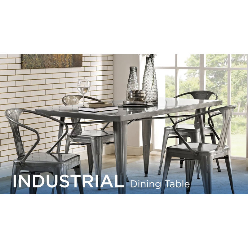 Gunmetal Gray Industrial Square Metal Dining Table