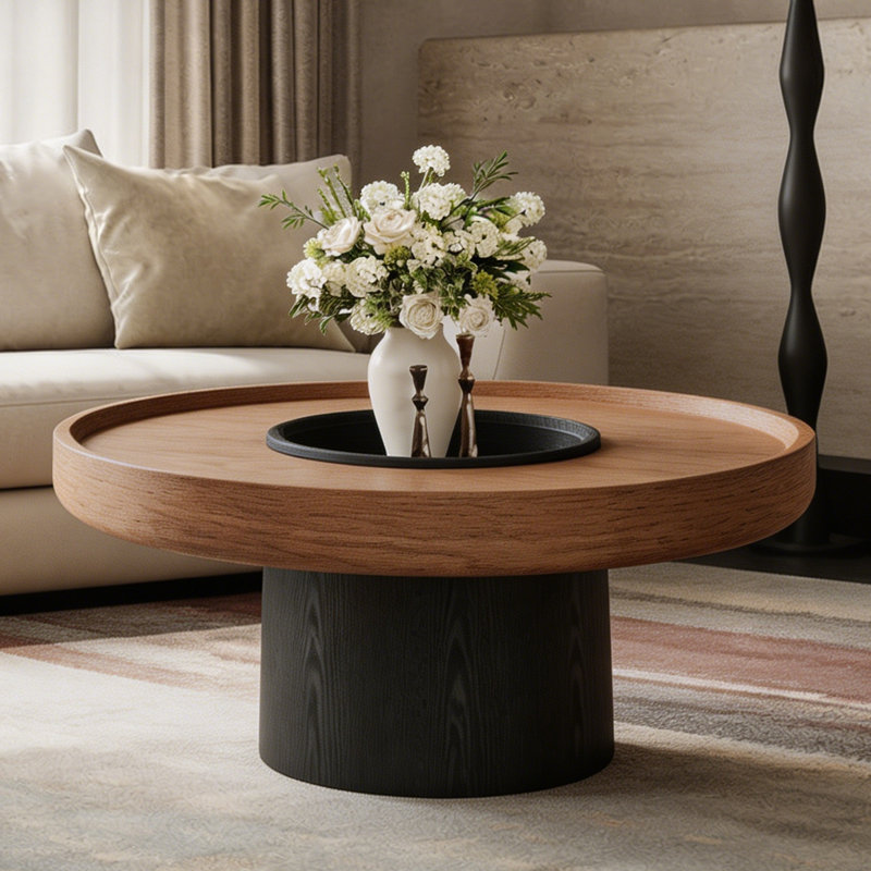 Table basse moderne en bois de noyer de 35 po avec plateau en bois massif pour le salon