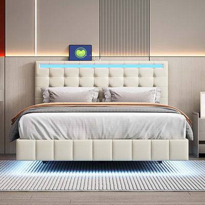 Divam Upholstered Linen and Genuine Leather Bed