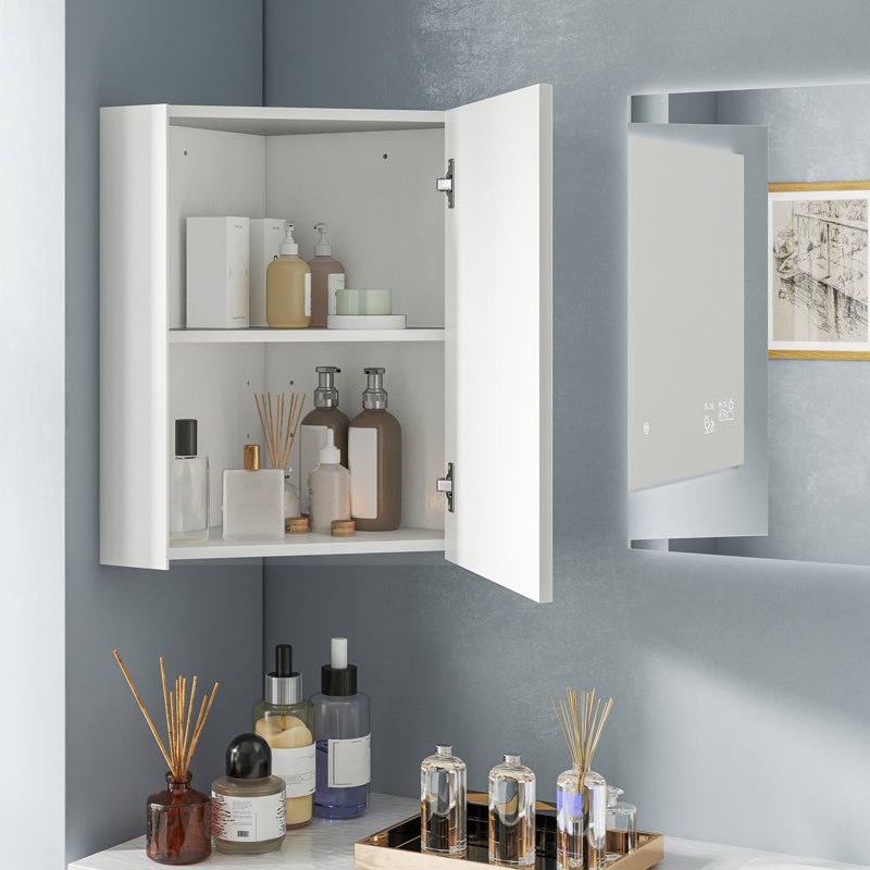 Pharmacie de coin avec rangement 23,5 "avec miroir blanc, Blanc