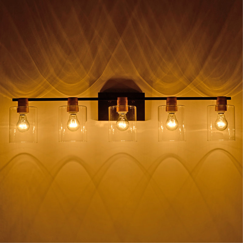 Noir mat et or exquis 5 lumières de meuble-lavabo avec abat-jour en verre pour cuisine moderne