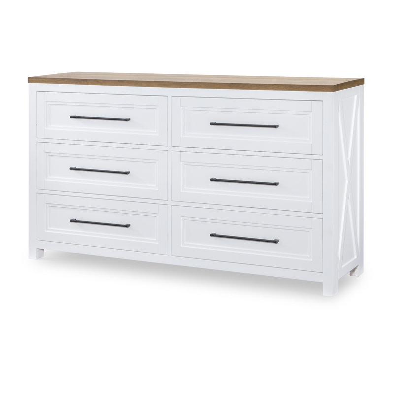 Commode double en bois massif à 6 tiroirs l 68 po Laney