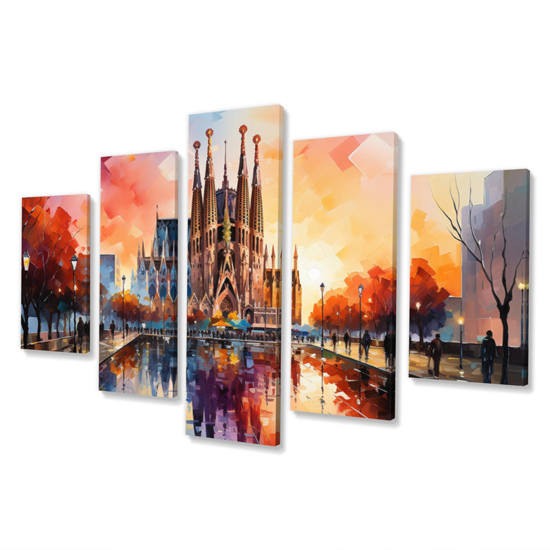 «Espagne Sagrada Familia In Barcelone», reproduction sur toile - 5 panneaux