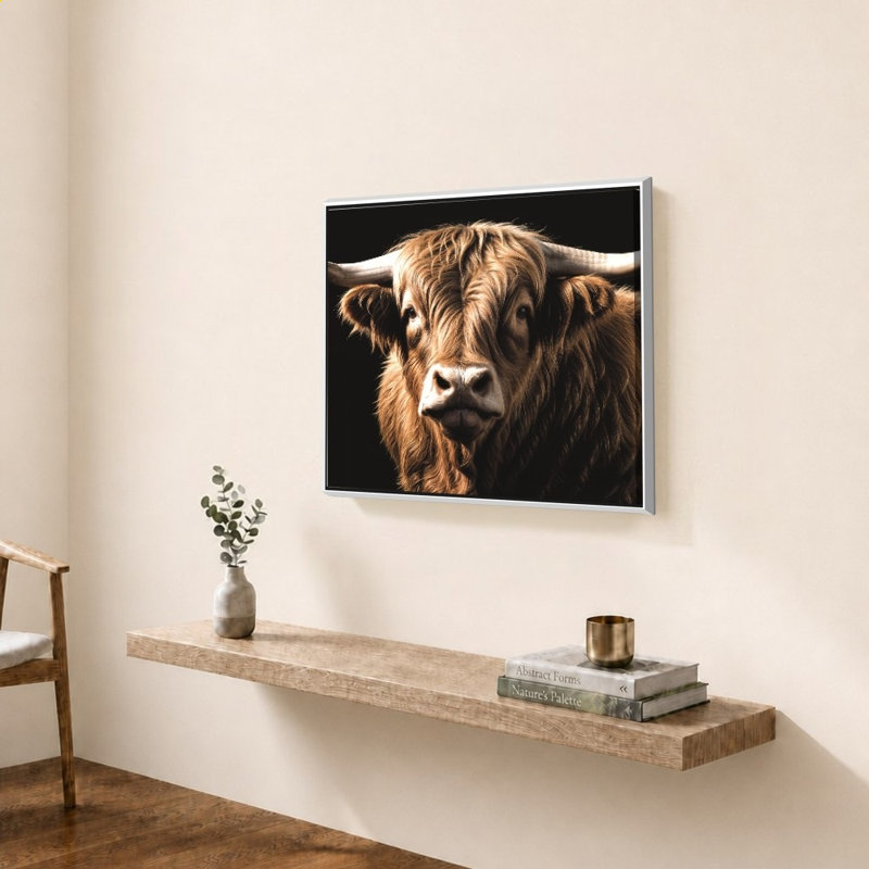 «Highland Bull» par Susan Arnot - impression sur toile, 34" H x 44" W, White