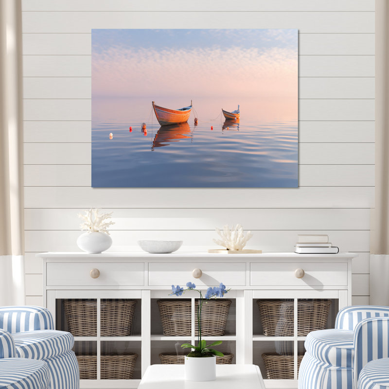 «Dinghy Boat Serenity Pastel Sunset I», reproduction d'art sur toile, H 16 po x l 32 po x P 1 po, Toile tendue