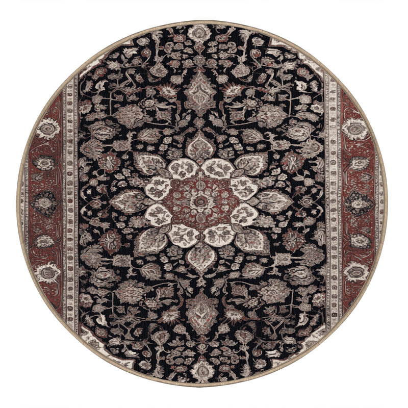 Machine Washable Persian Brown Area Rug, Round 3'