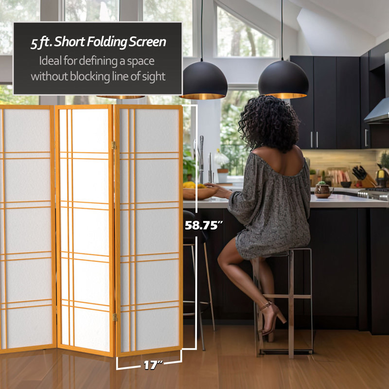 70.5" Tall Double Cross Shoji Panel Room Divider, 6, Honey, 5 ft