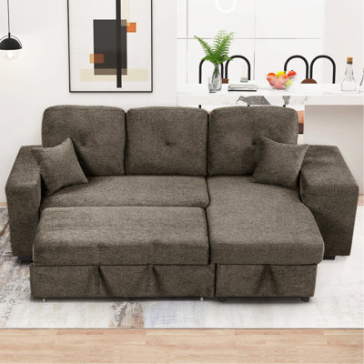 Canapé-lit modulaire réversible avec tablette latérale et 2 tabourets, canapé-lit coulissant en L, canapé-lit d'angle avec méridienne de rangement gauche / droite pour le salon, gris anthracite Knox