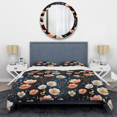 Ensemble de housse de couette à motif floral bleu foncé et blanc Allure I