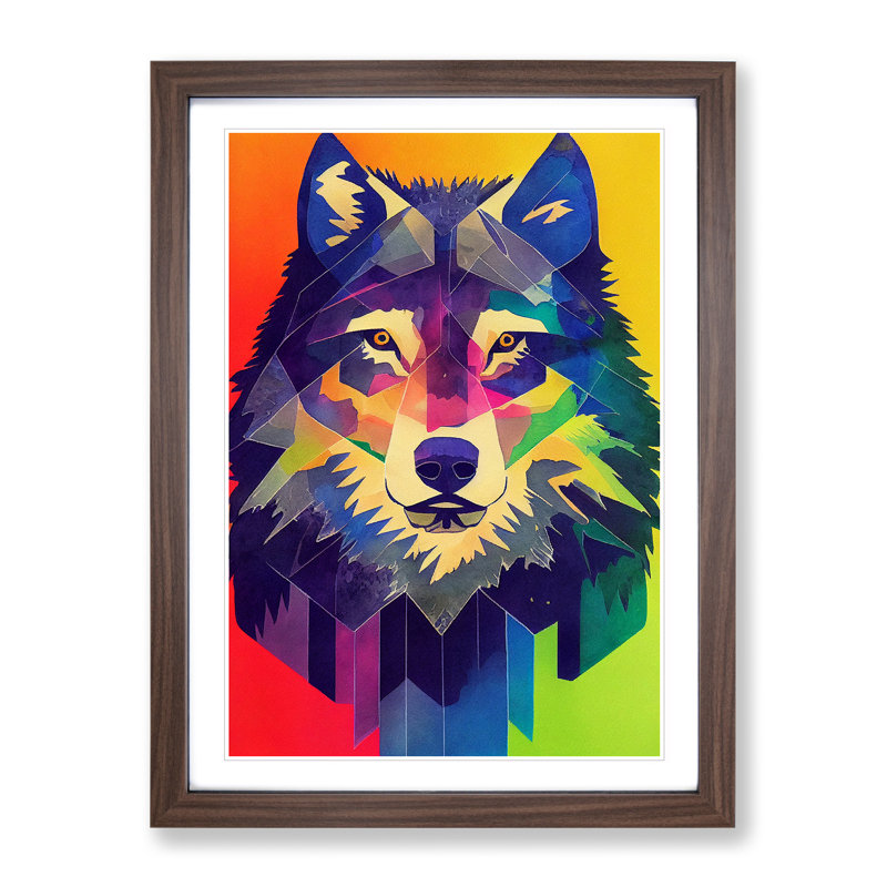 Futuristic Wolf No.2 - Single Picture Frame Print, 34cm H x 25cm W x 2cm D, Walnut