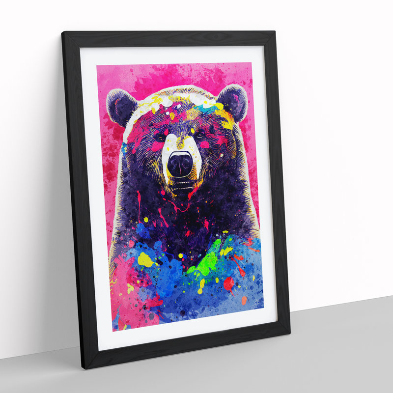 Splashed Bear No.2 Abstract - Wall Art, Black Framed, 66cm H x 48cm W, White
