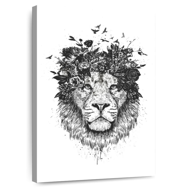 Brampt floral lion BW, H 12 po x l 8 po