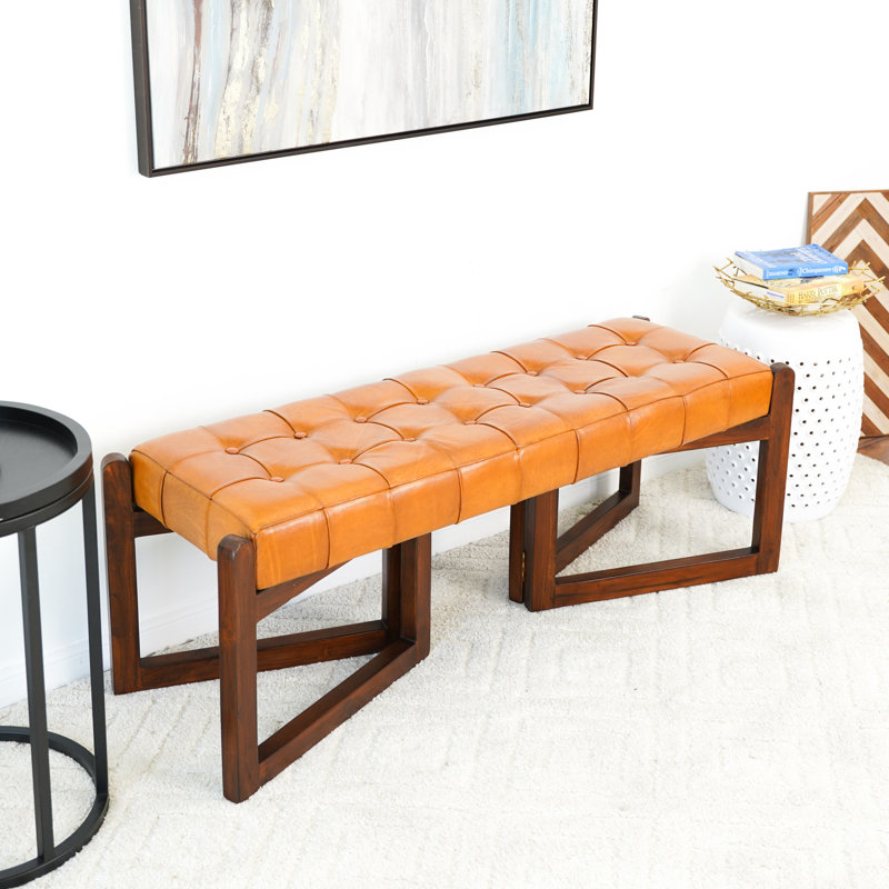 Chamya Genuine Leather Upholstered Bench