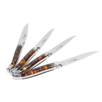 Goyon-Chazeau Set Of 4 Laguiole Steak Knives With Tortoise Shell Handles