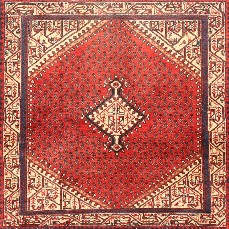Tapis oriental rouge / beige, Carré 7 pi
