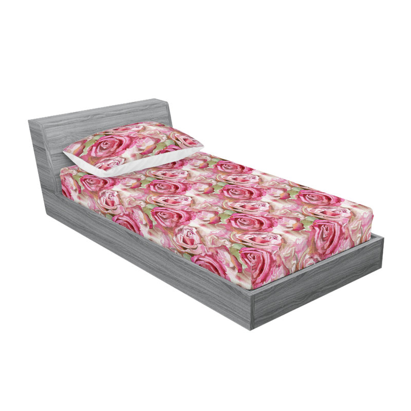 Drap-housse et taies décoratives 3 pièces Ambesonne, Rose, vert pistache / floral