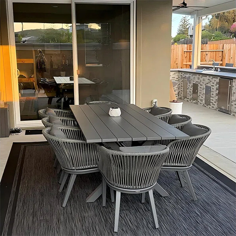 Ensemble de salle à manger de patio mauve avec table et dossiers rectangulaires, H 29,53 po x l 80,71 po x P 38,39 po, 8
