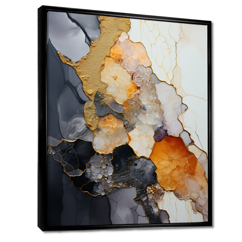 «Silver Gold Rock Impression» - impression d'art mural en marbre, H 20 po x l 12 po x P 1 po, Toile avec cadre flottant noir