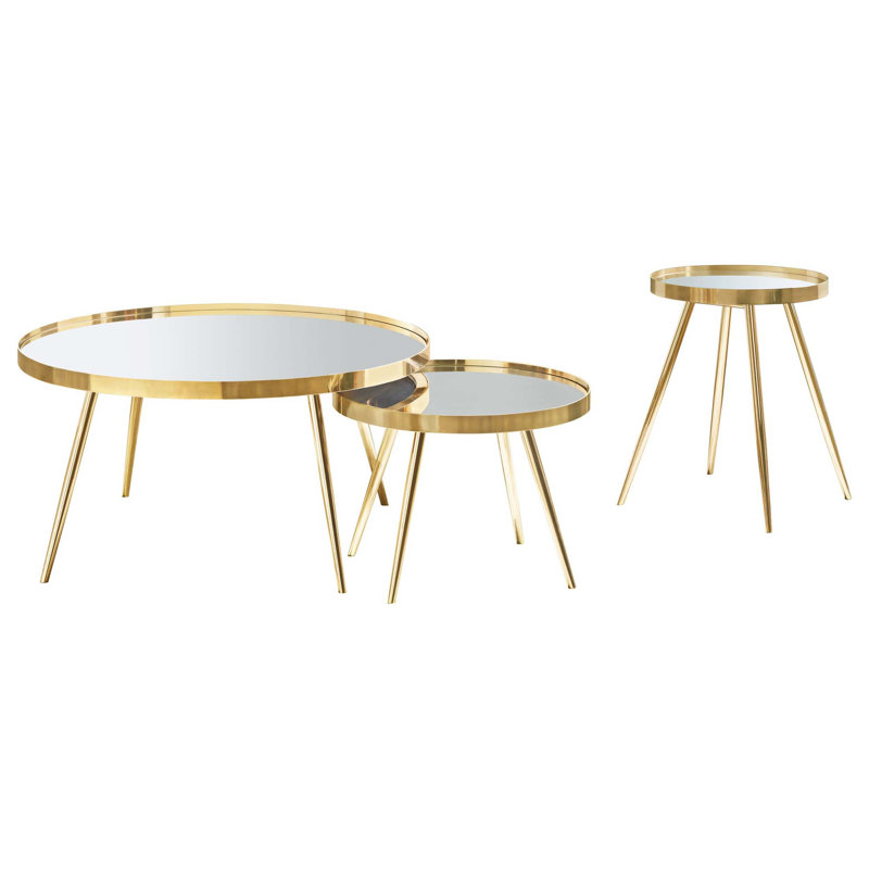 Modern Nesting Coffee Table Set with Mirrored Tops
