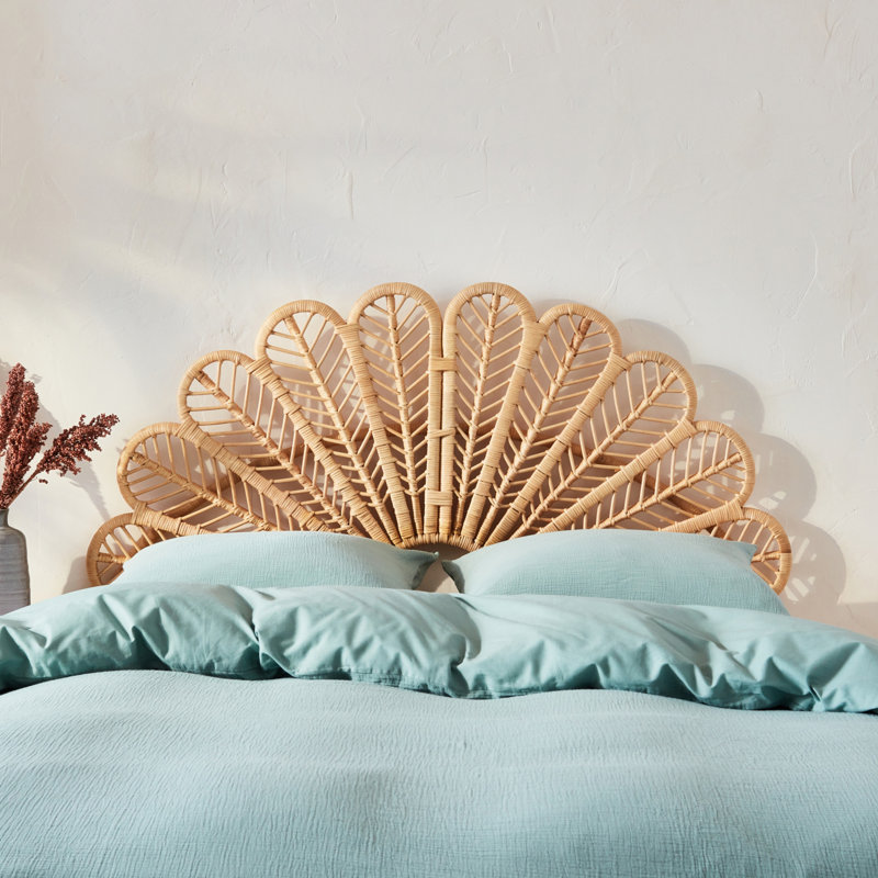 Boleyn Natural rattan headboard queen bed 160cm, 115cm H x 140cm W x 6cm D