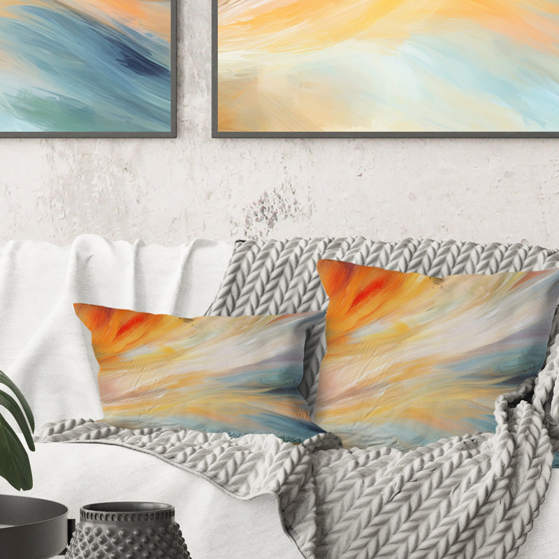Coussin décoratif rétro à imprimé vague bleue et orange Vintage I