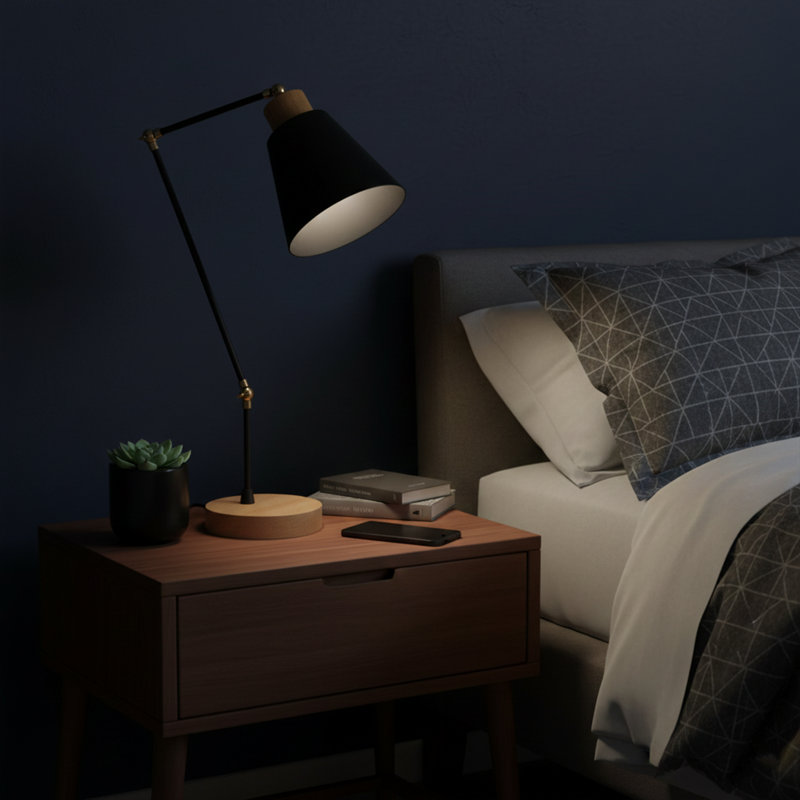 Lampe de table réglable en métal à base en bois, Encre