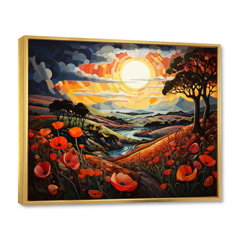 «Countryside Red Poppy Field IV», reproduction d'art sur toile, H 12 po x l 20 po, Cadre flottant doré