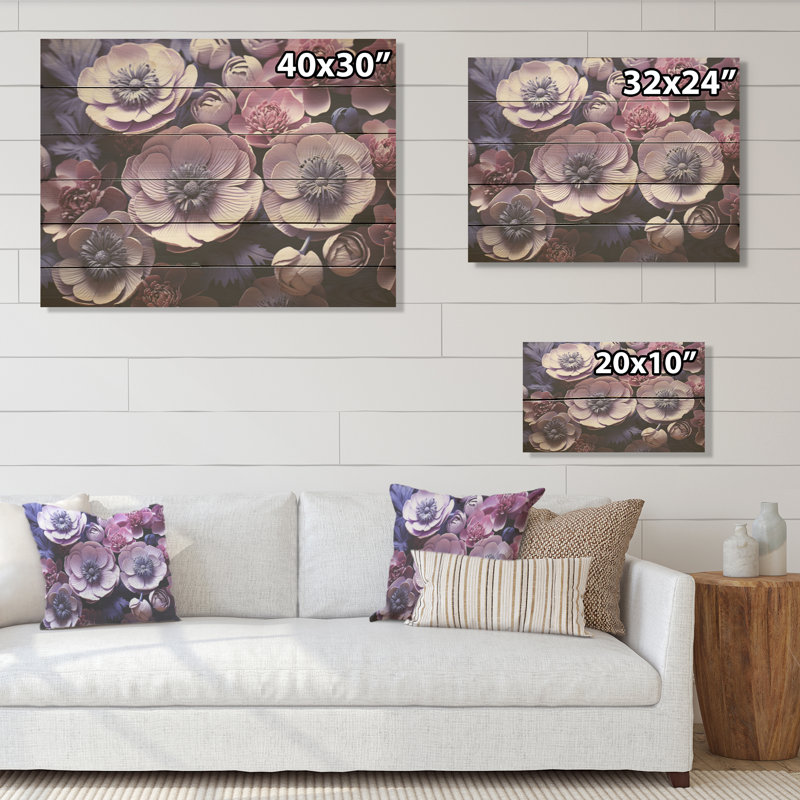 Buttercups Lavender I - Buttercups Wood, art mural sur bois de pin naturel, H 10 po x l 20 po
