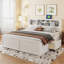 Lit plateforme en bois avec tête de lit multi-rangement, USB et tiroirs-287024640