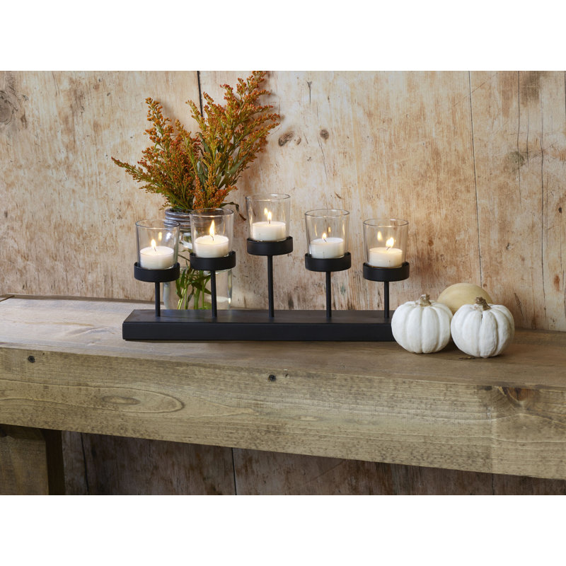 Black Metal and Clear Glass Geometric Tealight Holder