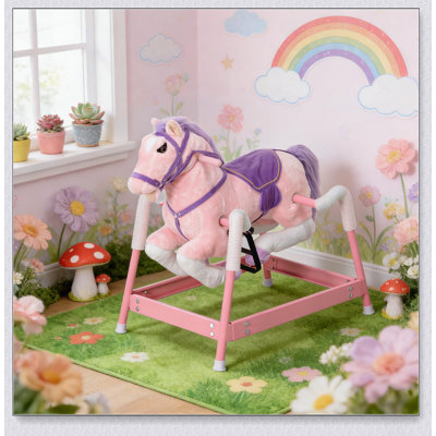 Jouet de cheval à bascule doux avec des sons de hennissement interactifs pour un jeu captivant et joyeux, parfait pour l'imagination et le développement des enfants.