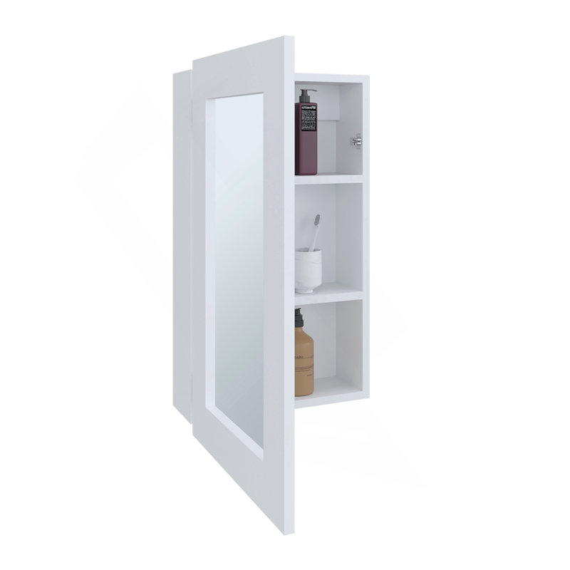 Juno 25.7" H X 15.7" W Narrow  Mirror Medicine Cabinet, One Door With Three Interior Shelves For Bathroom, Kitchen White