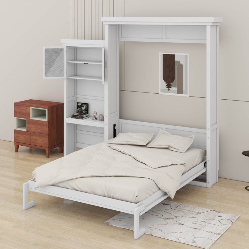 Grand lit escamotable avec tablettes, Blanc
