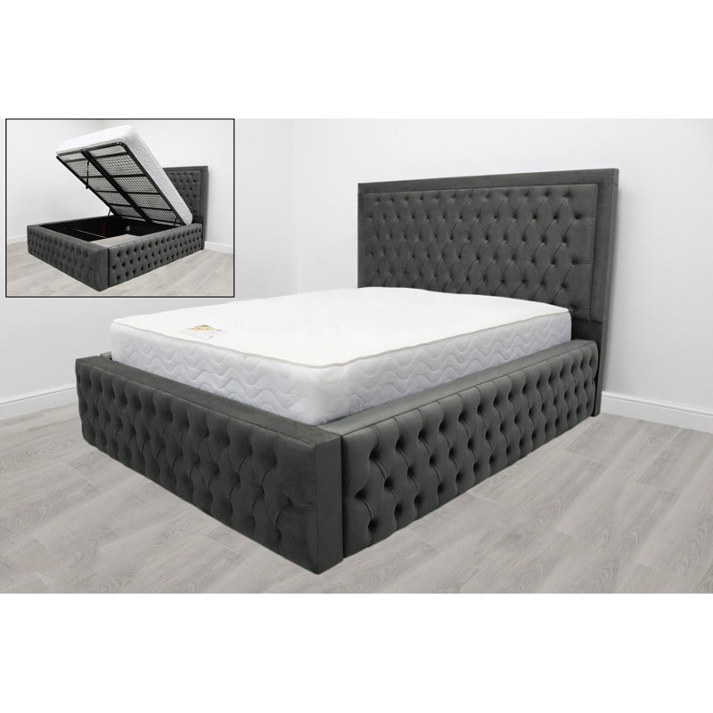 Shandi Upholstered Ottoman Storage Bed, Asphalt, Double (4'6)