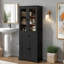 Grande armoire de rangement pour salle de bain avec portes en verre trempé, tablettes réglables, tiroir et fermeture en douceur-1108195294